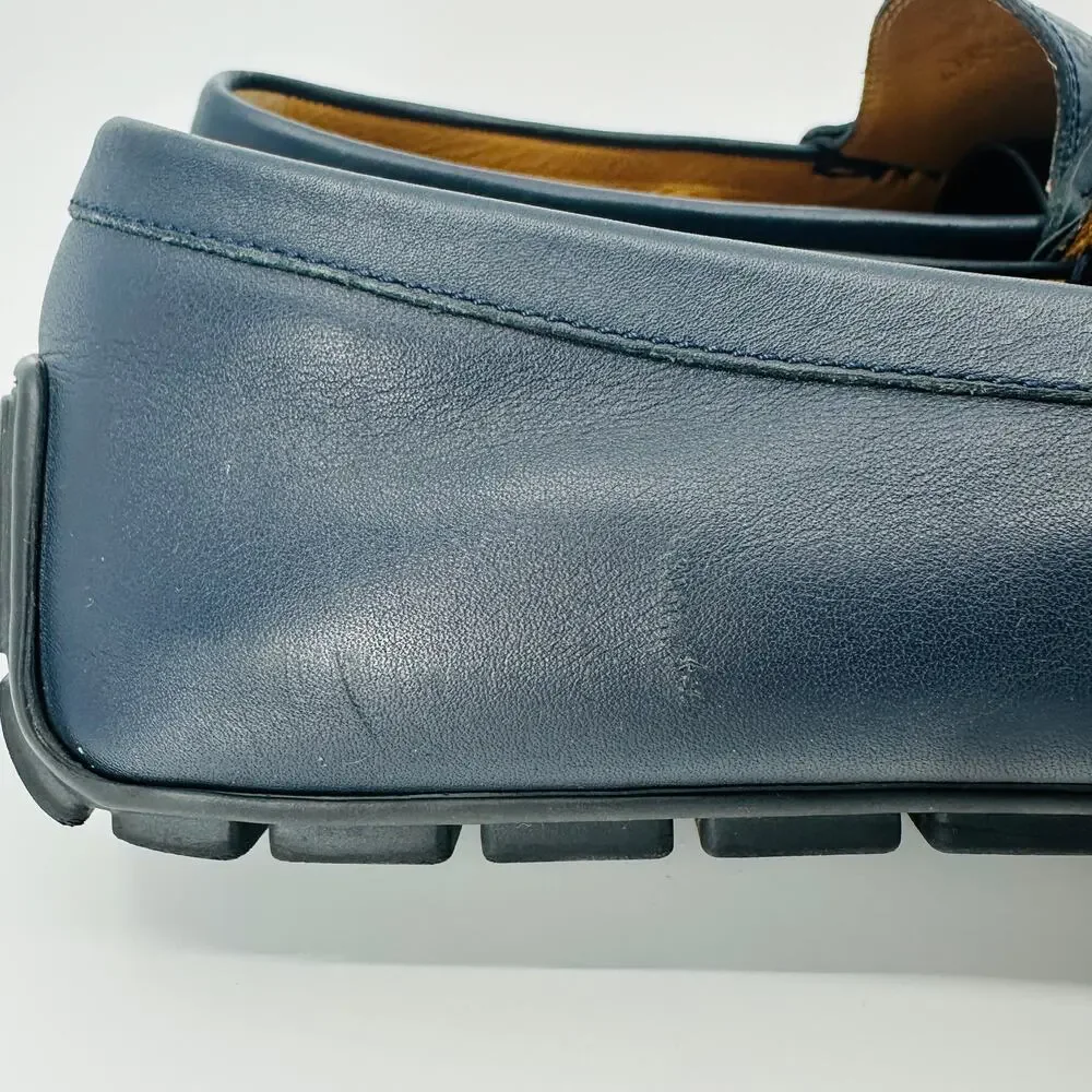 Gucci Men's Microguccissima Navy Blue Leather Slip On Driver Loafers Size 9